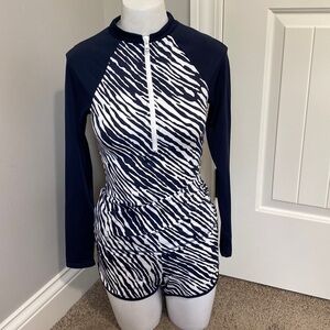 BODEN Piping Swimsuit Zebra Print Set Long Sleeve Top AND Bottom Size 4